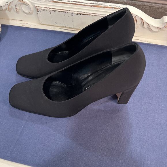 SESTO MEUCCI Black Fabric Square Toe Block Heel 3" Made in Italy size 7.5 - Picture 3 of 7